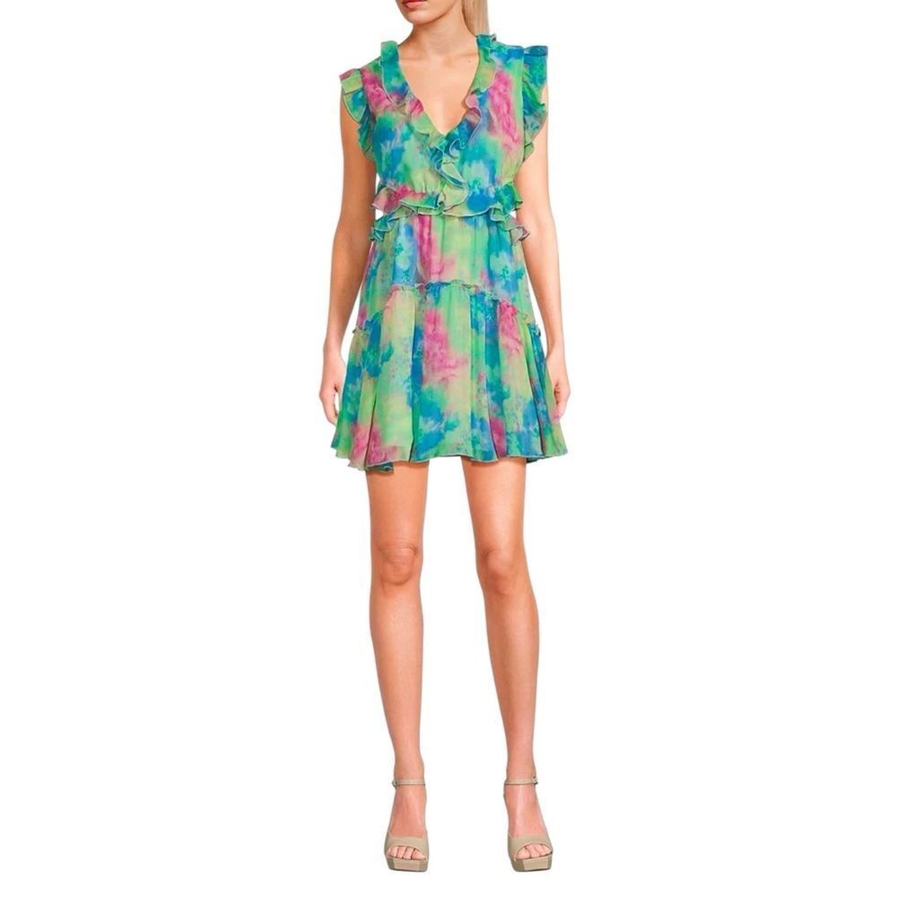 🔴 Allison & Kelly Tie Dye Ruffle Dress with V-Neck and Side Cut Outs
